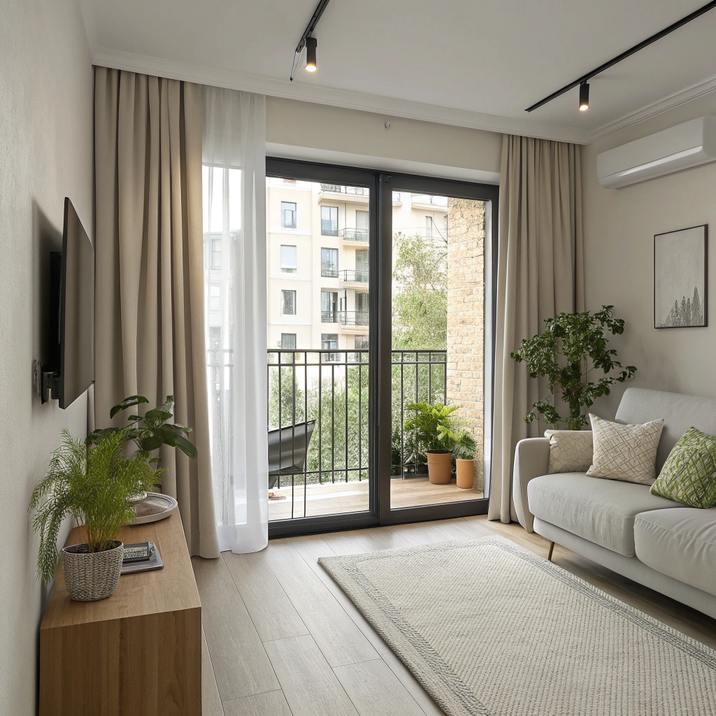 Дизайн прямоугольной гостиной с балконом: открытое пространство