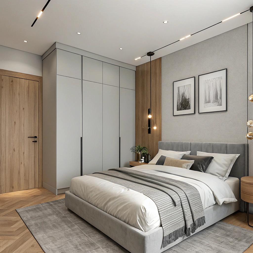 Белый RAL 9010: свежая минималистичная спальня