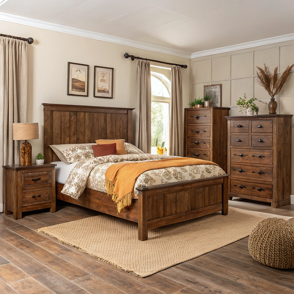 Дуб табачный: тёплая древесная фактура в спальне